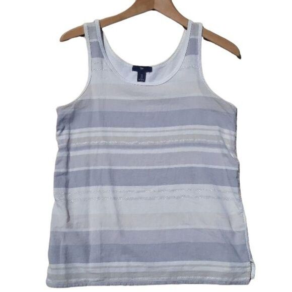 Gap Top Dressy Tank Scoop Neck Large Stripe Metallic Gray Taupe Silver S - Picture 1 of 8
